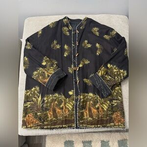 VTG Sam Hilu’s Classics Handcrafted Safari Giraffe Animal Print Shirt Cotton M L